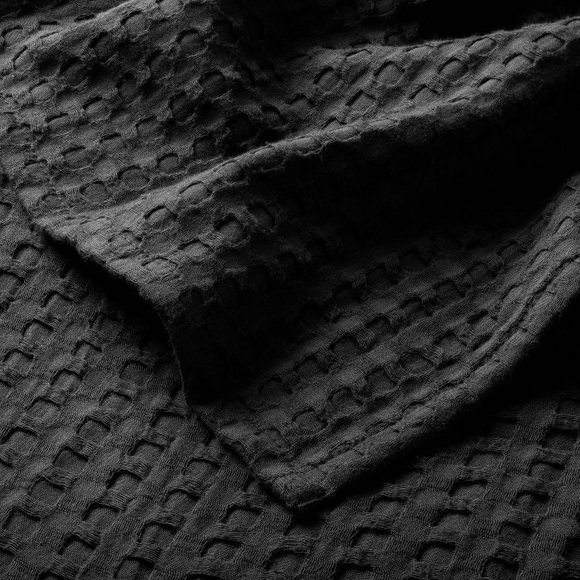 Casaluna Waffle Shower Curtain, Washed Black, New - Picture 2 of 4